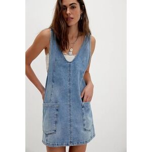 We the Free High Roller Skirtall Light Blue Wash Denim Pockets Womens Size XS